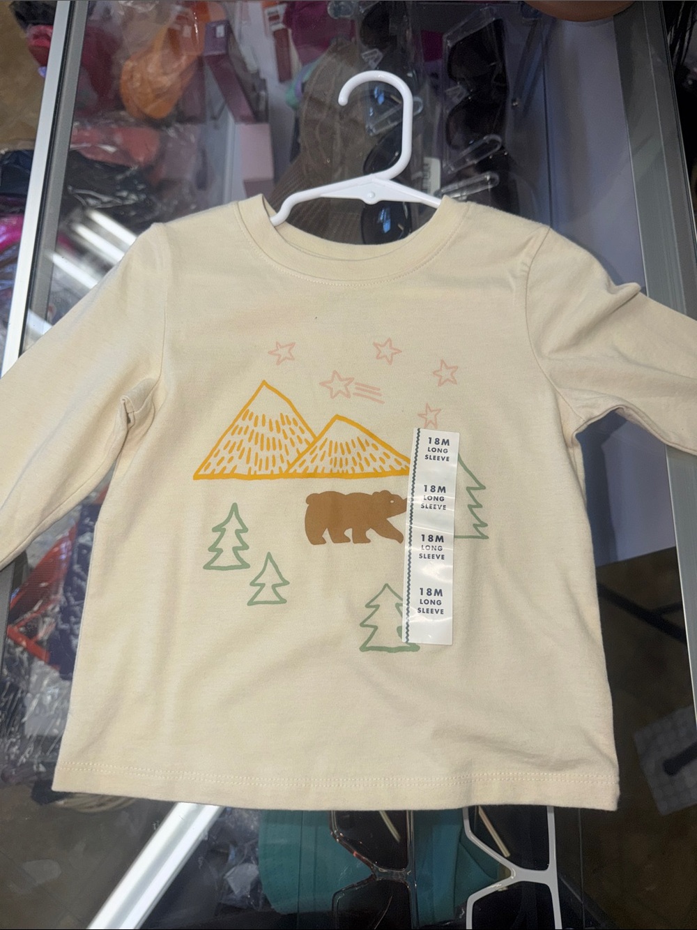 Cat & Jack Cream Long-Sleeve Tee with Brown Bear and Nature Graphic